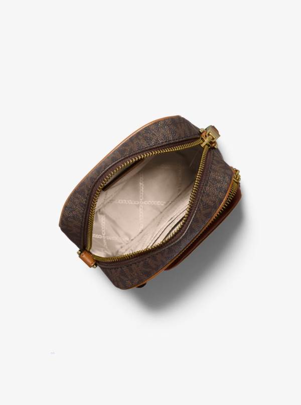 Damske Crossbody Kabelka Michael Kors Elliot Small Logo Čokoláda Žlté - Kabelky Michael Kors Lacne | IROCM-0167